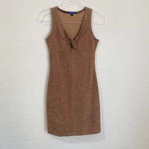 Vintage Made in USA Faux Suede Midi Dress Brown Tan Small